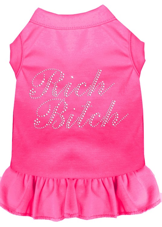 Rhinestone Rich Bitch Dress Bright Pink Lg